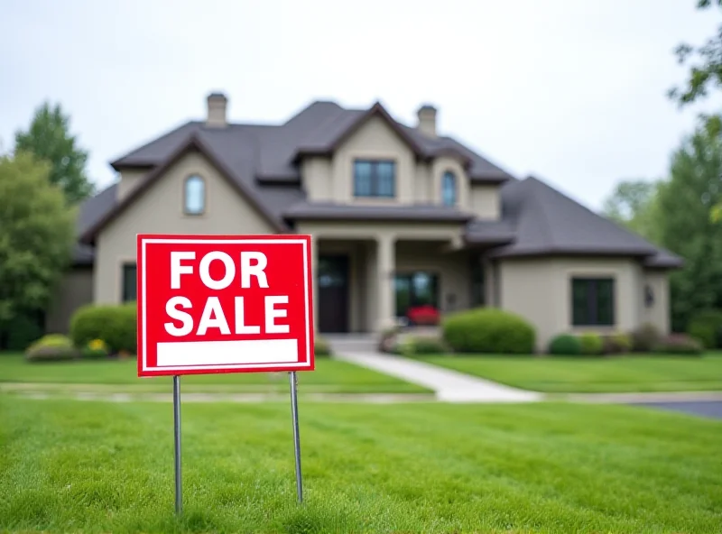 Image of a house with a 'For Sale' sign, symbolizing the struggling housing market