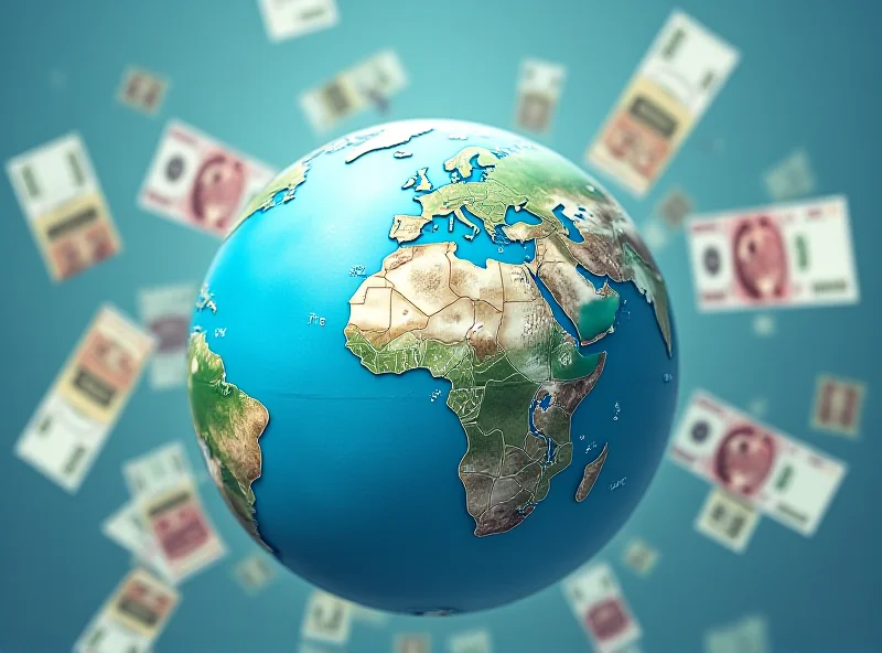 A globe surrounded by various currencies