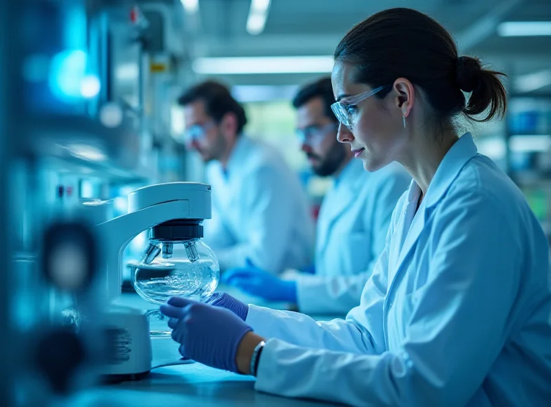 A modern laboratory with scientists working with high-tech equipment