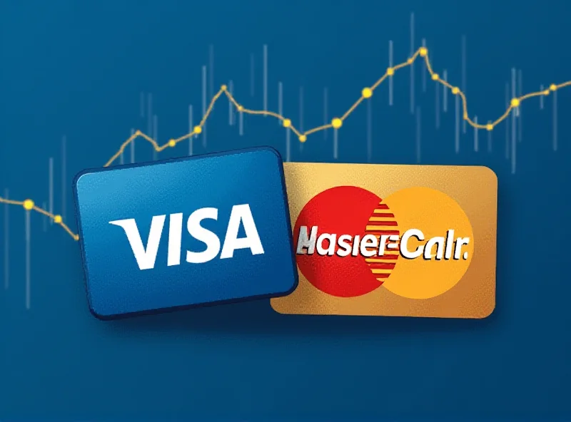 Illustration of the Visa and Mastercard logos side-by-side with a rising stock chart in the background.