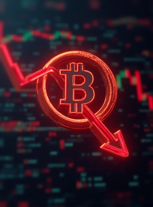 Bitcoin logo with a downward trending arrow overlayed.