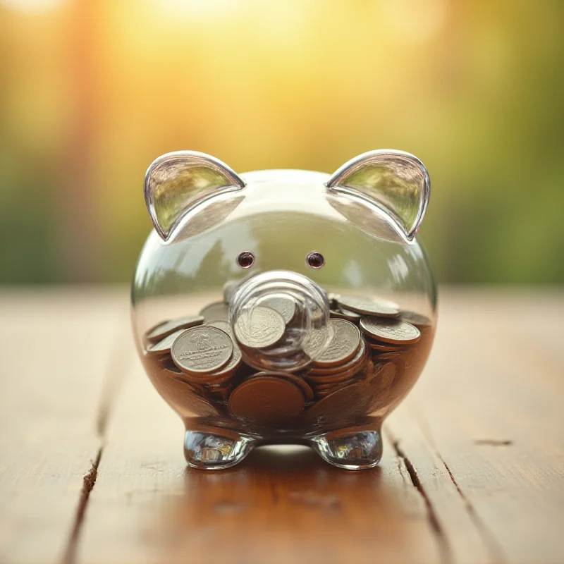 A piggy bank with coins spilling out.