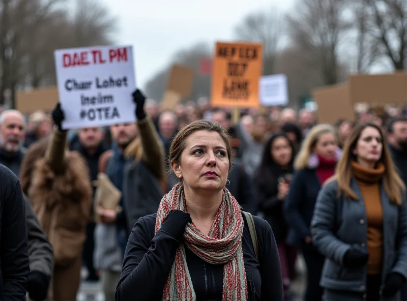 A protest march with people holding signs and banners demanding justice for Nahel M. The atmosphere is charged with emotion and determination.