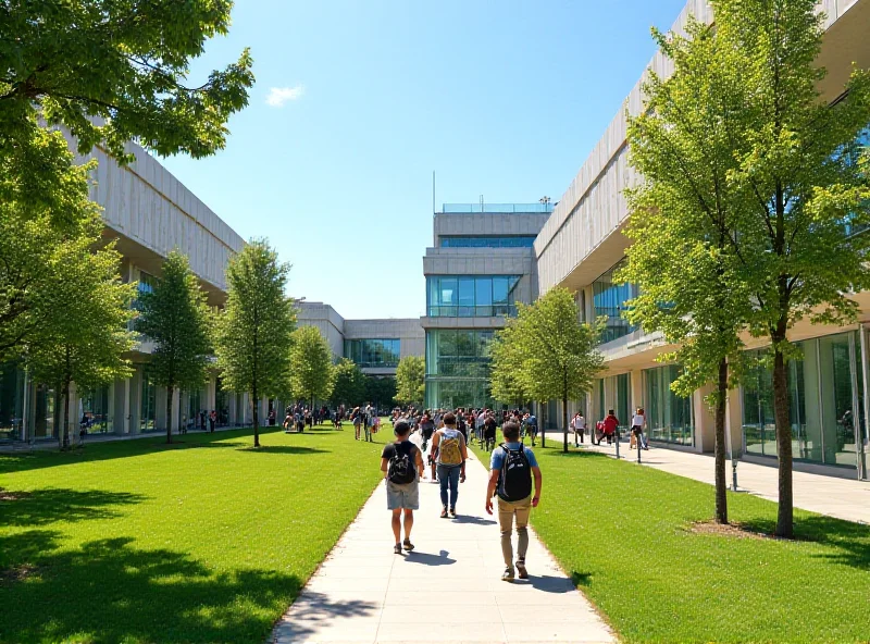 The Aix-Marseille University campus on a sunny day, with students walking between buildings.