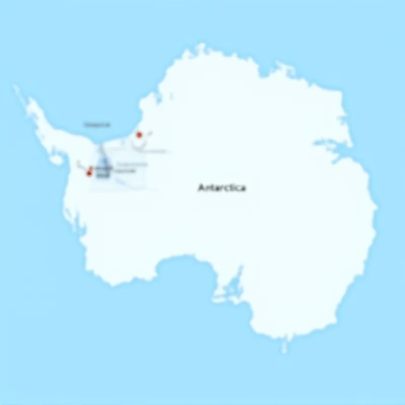 Map of Antarctica showing the location of South Georgia and the path of iceberg A23a.