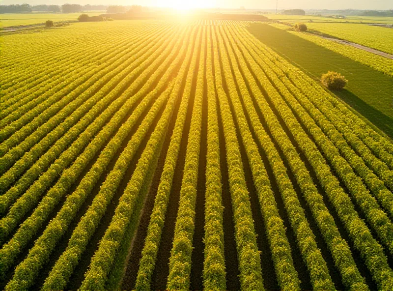 Aerial view of vast potato fields with modern irrigation systems, showcasing advanced farming techniques.