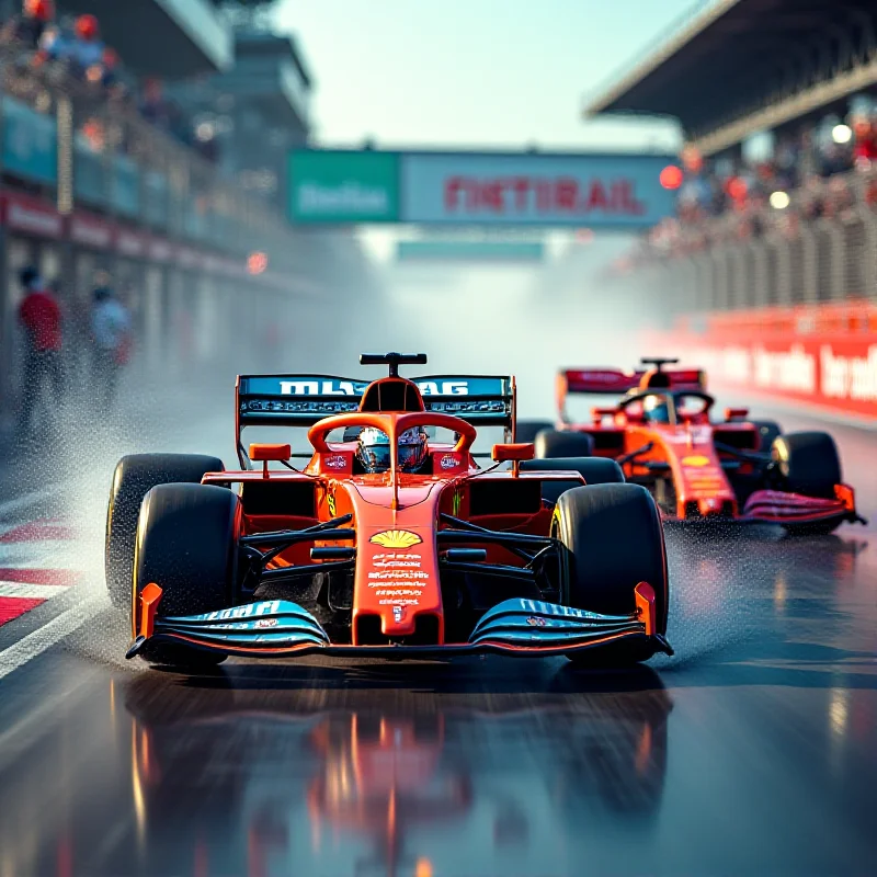 Two Formula 1 cars, one McLaren and one Ferrari, racing closely on a track.