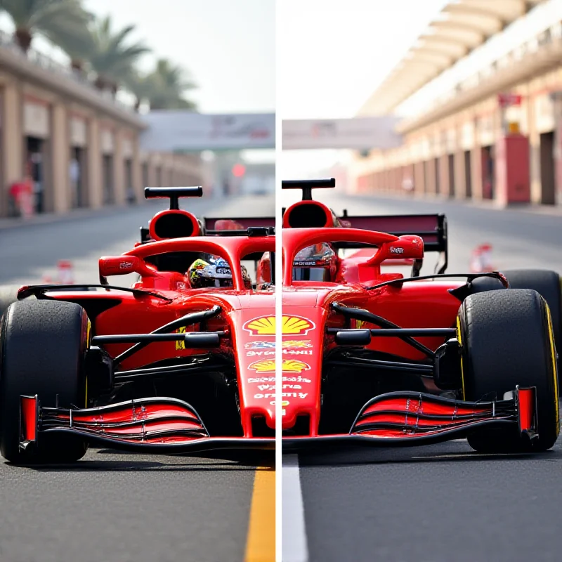 A side-by-side comparison of the McLaren and Ferrari F1 cars, highlighting aerodynamic differences.