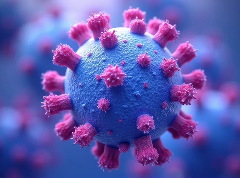 Illustration of measles virus particles under a microscope