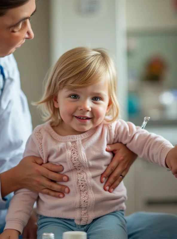 Child receiving a measles vaccine from a doctor in a clinic