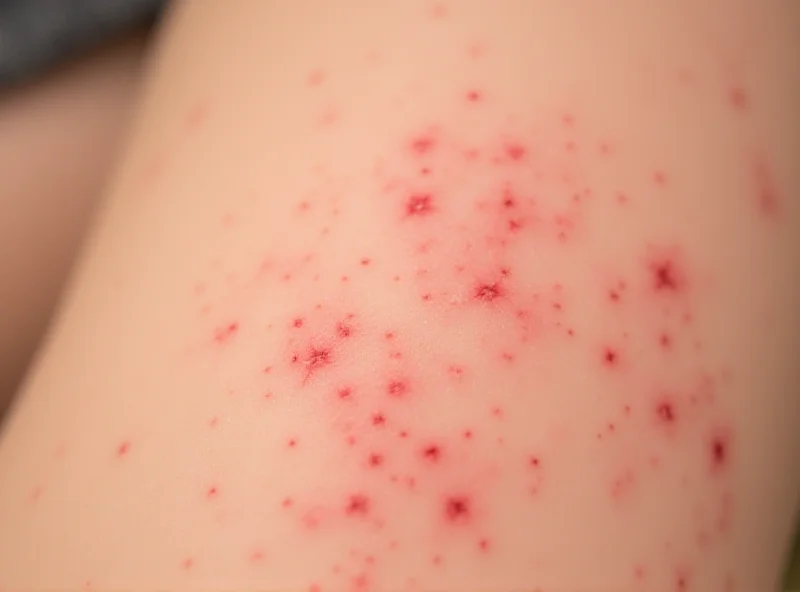 Close-up image of a measles rash on a child's skin.