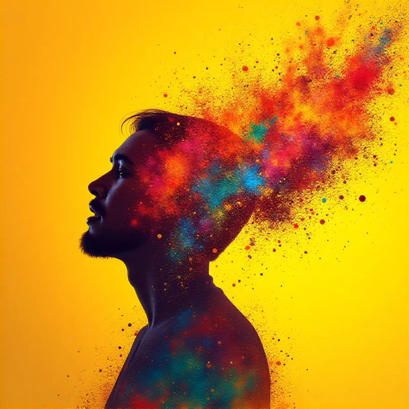 Conceptual image of a person regaining their sense of smell, depicted with colorful aromas swirling around them.