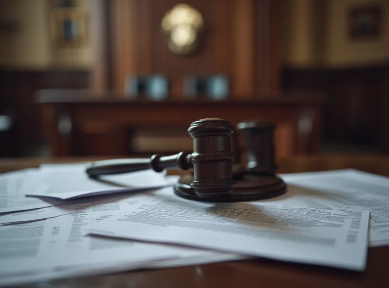 A gavel and legal documents on a table, representing the legal proceedings of a trial.