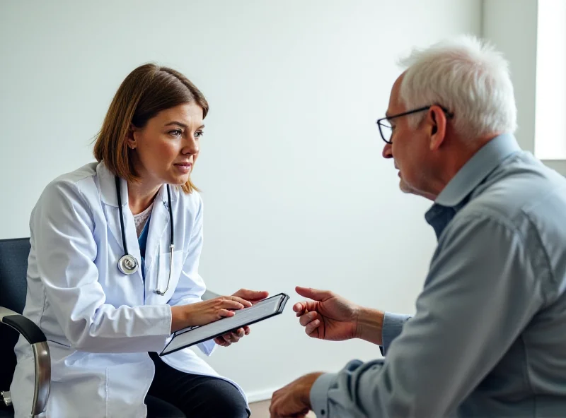 A doctor listening attentively to a patient, showing empathy and concern.