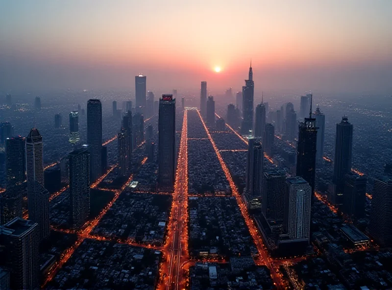 Aerial view of a sprawling Chinese cityscape at dusk.