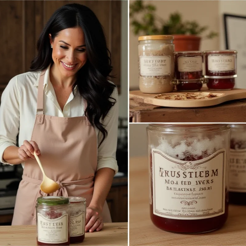 Montage image featuring three scenes: Meghan Markle stirring a pot in a kitchen, a close-up of a jar of 'As Ever' jam, and the Netflix logo with the title 'With Love, Meghan'.