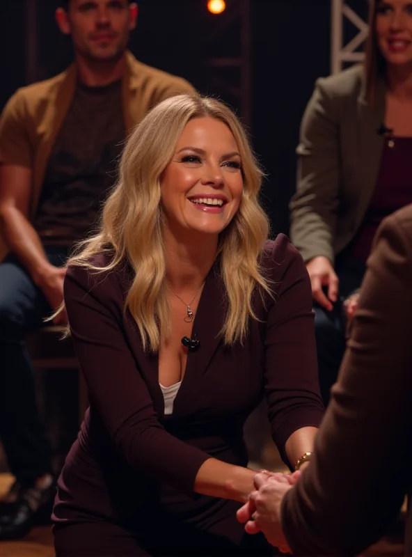 Drew Barrymore embracing a guest on her show