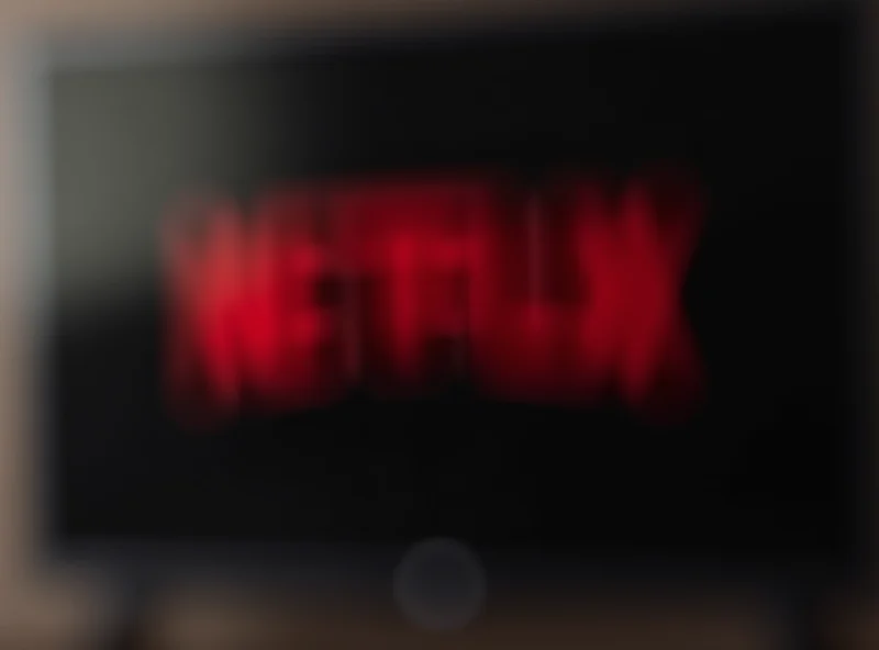 Netflix logo on a television screen, with a blurred background of a living room.