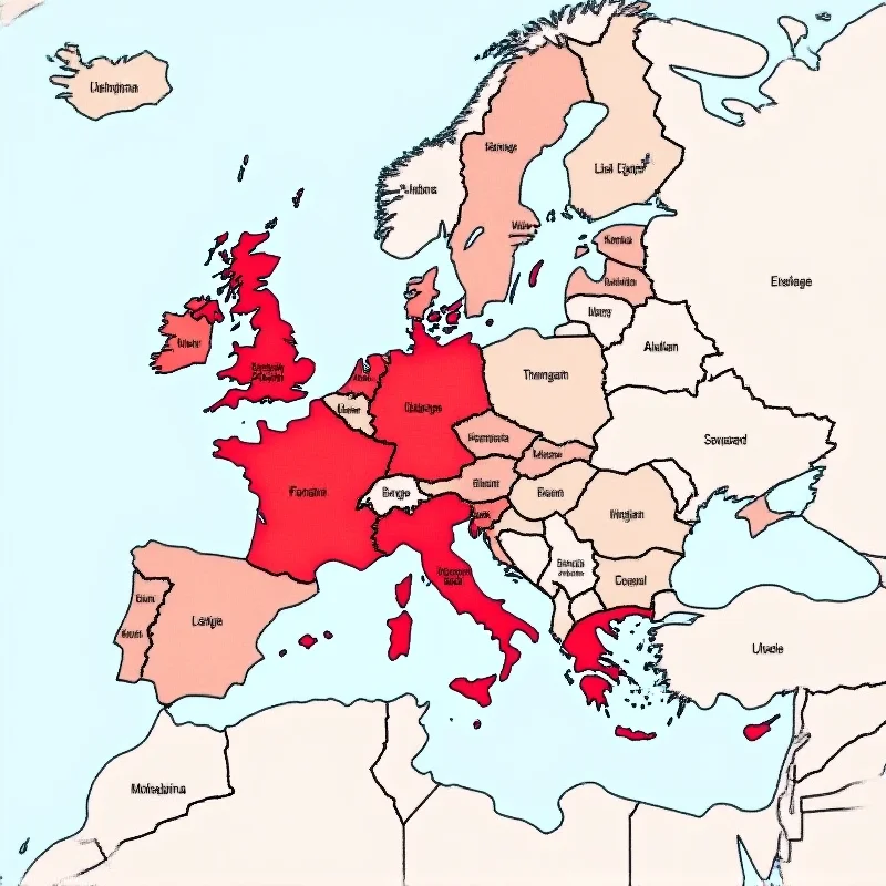 A map of Europe with highlighted areas representing potential security threats