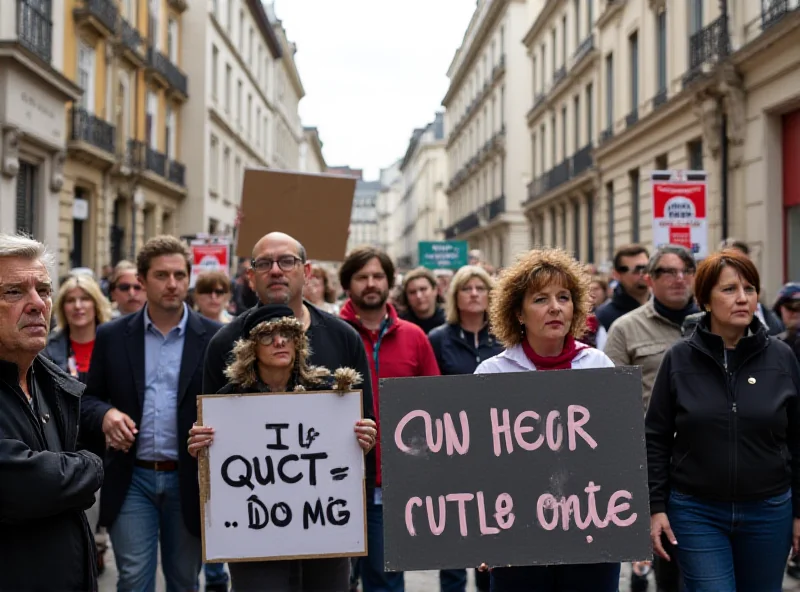 Protesters in Nantes holding signs against budget cuts