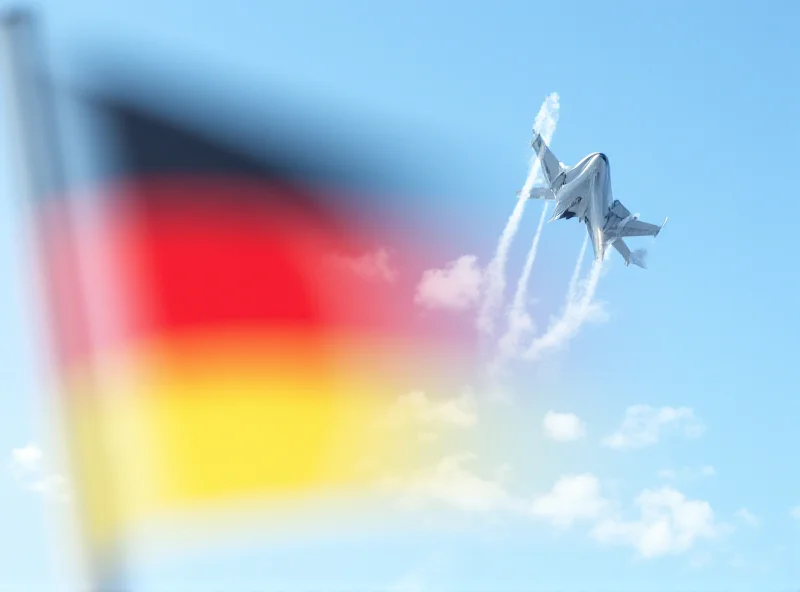 A split image showing the German flag on one side and a Eurofighter jet on the other.