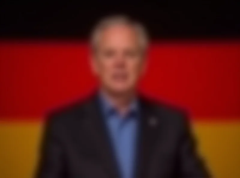 Friedrich Merz speaking at a podium with a German flag in the background