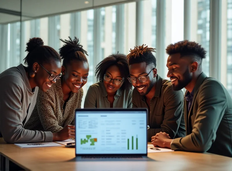 Group of African entrepreneurs collaborating in a modern office setting.