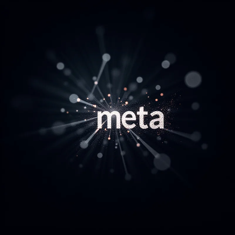 Abstract representation of the Meta logo with binary code flowing around it, symbolizing the company's dual focus on innovation and challenges.