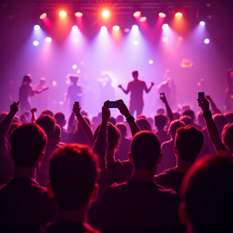 An excited crowd watching a performance on stage