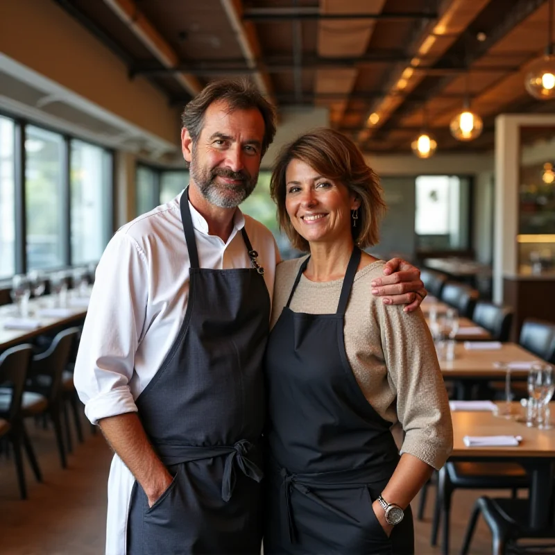 Ricardo Temiño and Cristina Lázaro standing proudly in their restaurant in Burgos, Spain.