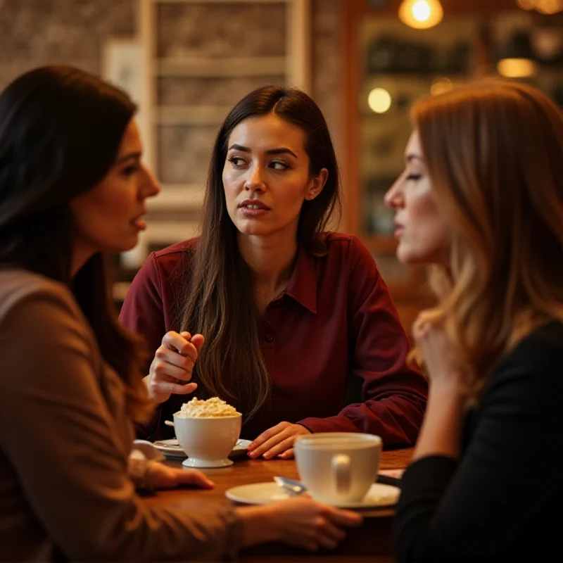 A group of people interacting, with subtle facial expressions visible on each person.