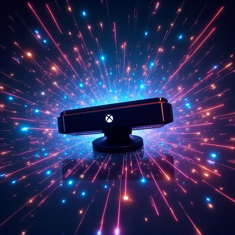 An artistic rendering of the Xbox Kinect camera with glowing lines emanating from it, symbolizing its unexpected and diverse applications beyond gaming.