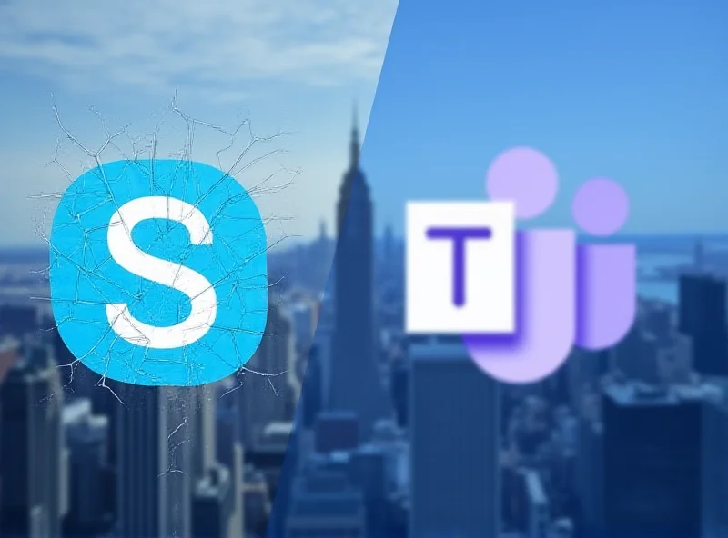 Image of the Skype logo fading away as the Microsoft Teams logo becomes prominent.