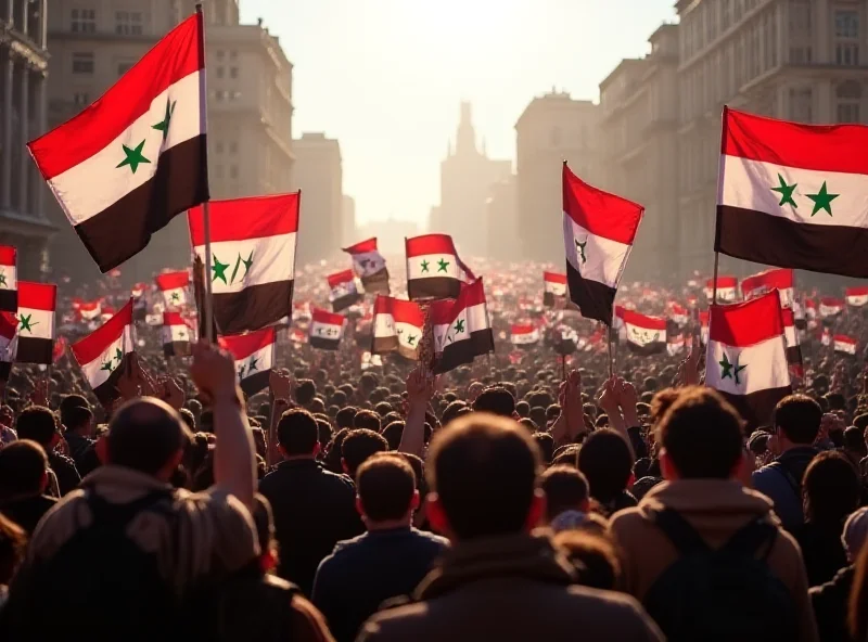 Protest in Damascus with Syrian flags and signs denouncing Israeli actions.