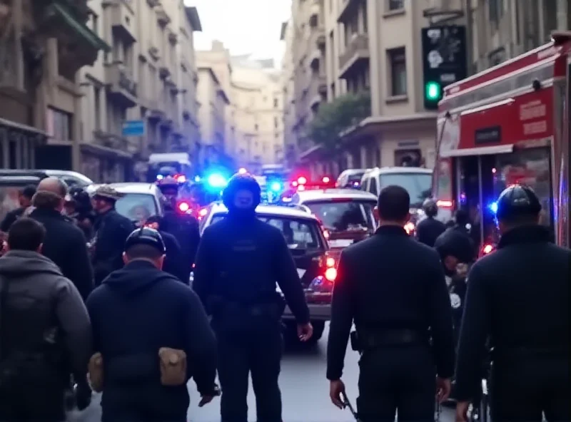 Scene of a street in Jerusalem with police and emergency vehicles responding to a stabbing attack