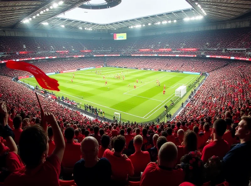 A crowded football stadium, showcasing the energy and passion of the fans during a Champions League match.