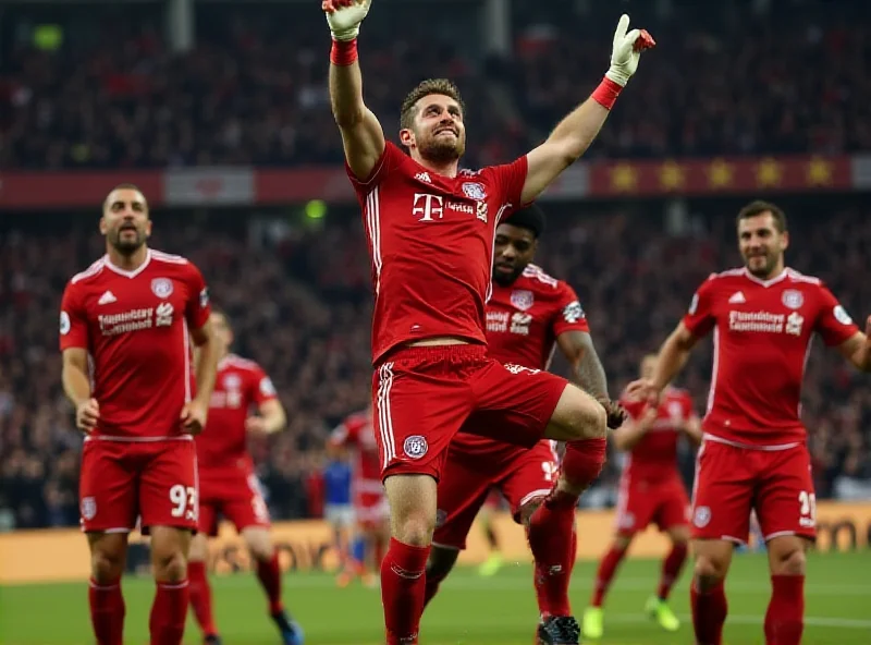 Manuel Neuer celebrating a goal with other Bayern Munich players, before sustaining an injury.