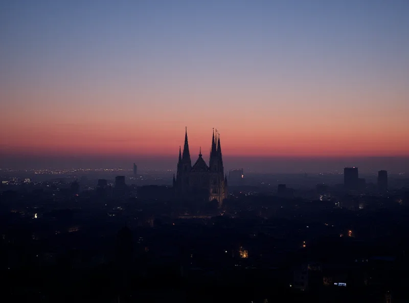 The Milan skyline at dusk, representing the city facing complex challenges.