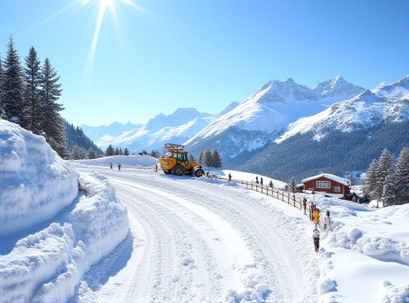 Construction site of bobsled track in Cortina d'Ampezzo, with snow-capped mountains in the background.