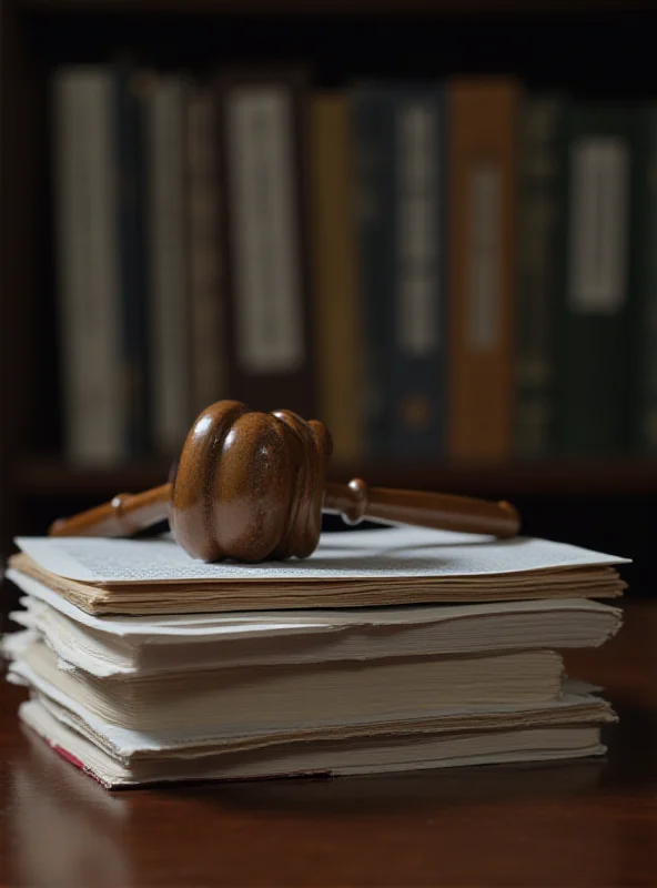 A gavel resting on a stack of legal books, symbolizing the ongoing trial of Alessia Pifferi.