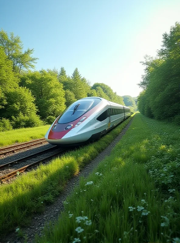 A high-speed train traveling through the German countryside, symbolizing infrastructure development.