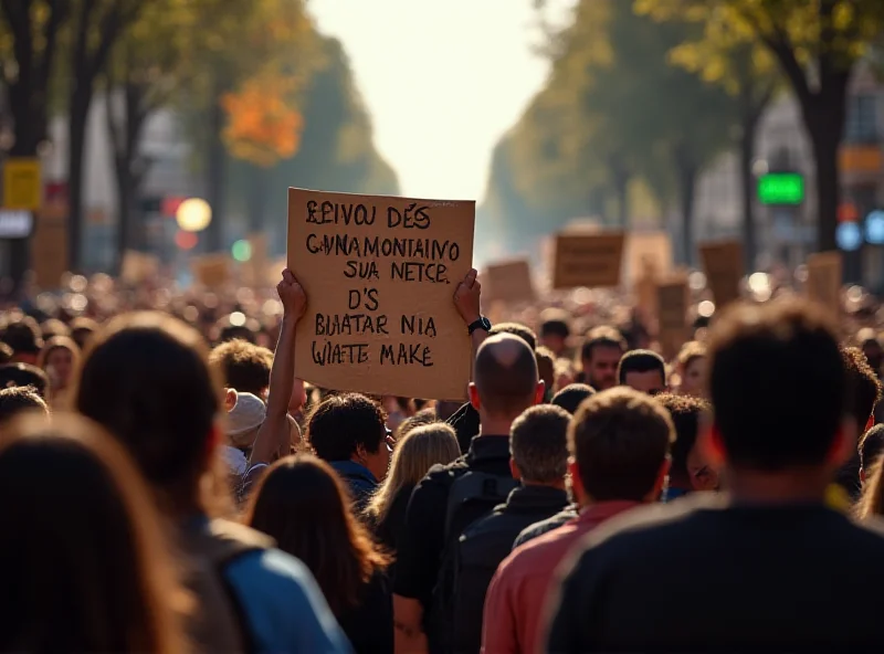 Protesters holding signs at a rally in Argentina, expressing their opposition to Milei's policies. The signs are in Spanish.