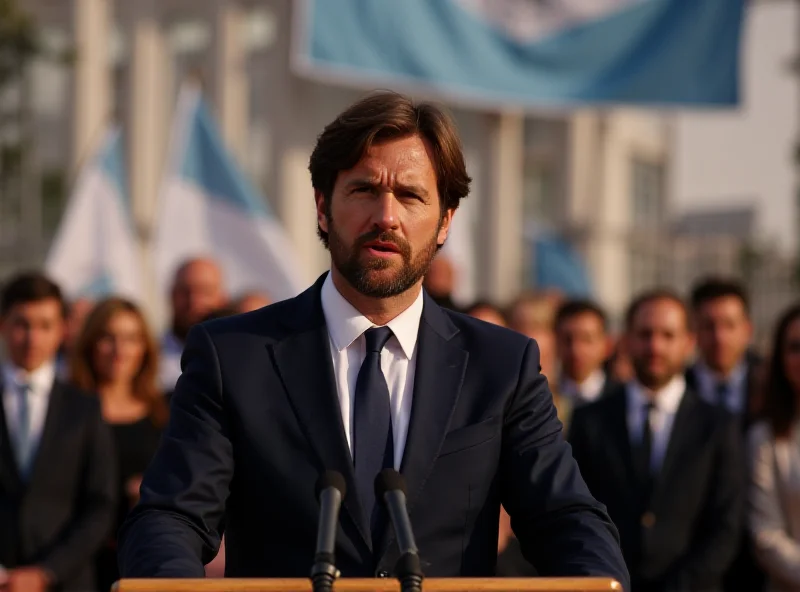 Javier Milei addressing a crowd with a determined expression