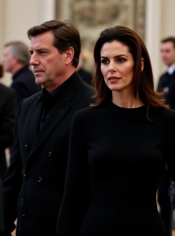 Queen Letizia and King Felipe VI attending a solemn event, both dressed in black