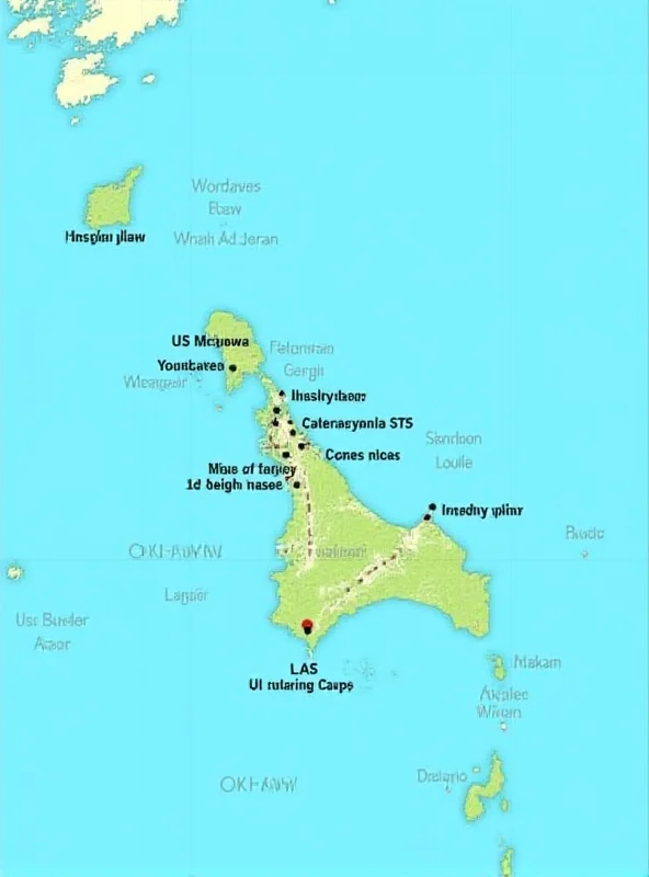 A map of Okinawa, Japan, highlighting the location of US Marine Corps bases.