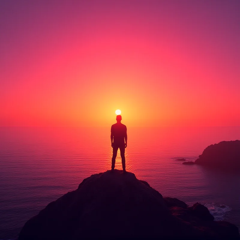 A sunset over the ocean, with a silhouette of a person looking out at the horizon, representing financial freedom.