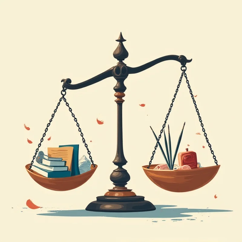 A stylized image representing the Culture Ministry, with a balance scale tilted, symbolizing an imbalance between artistic freedom and competent administration.