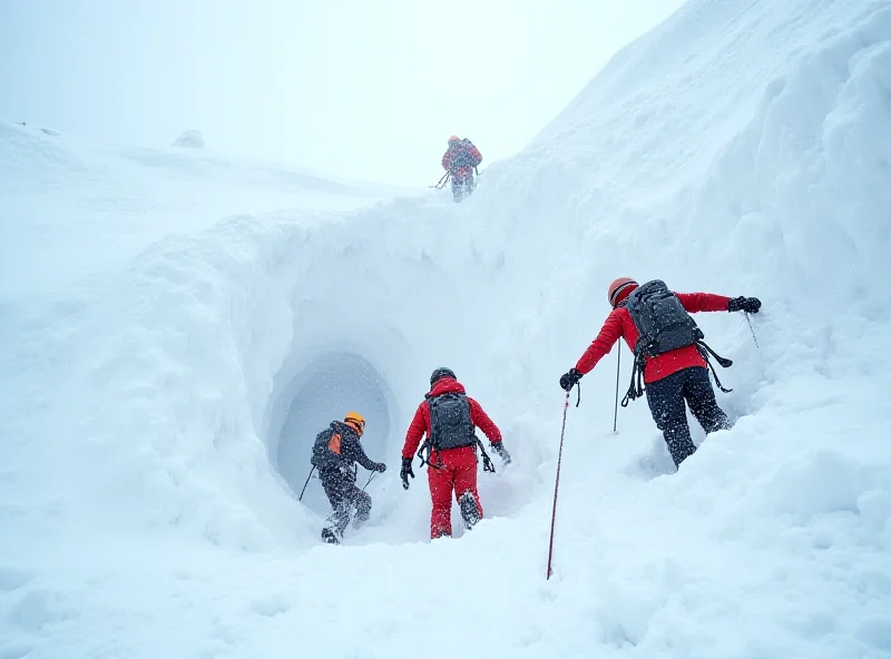 A dramatic rescue scene in a snowy mountain landscape