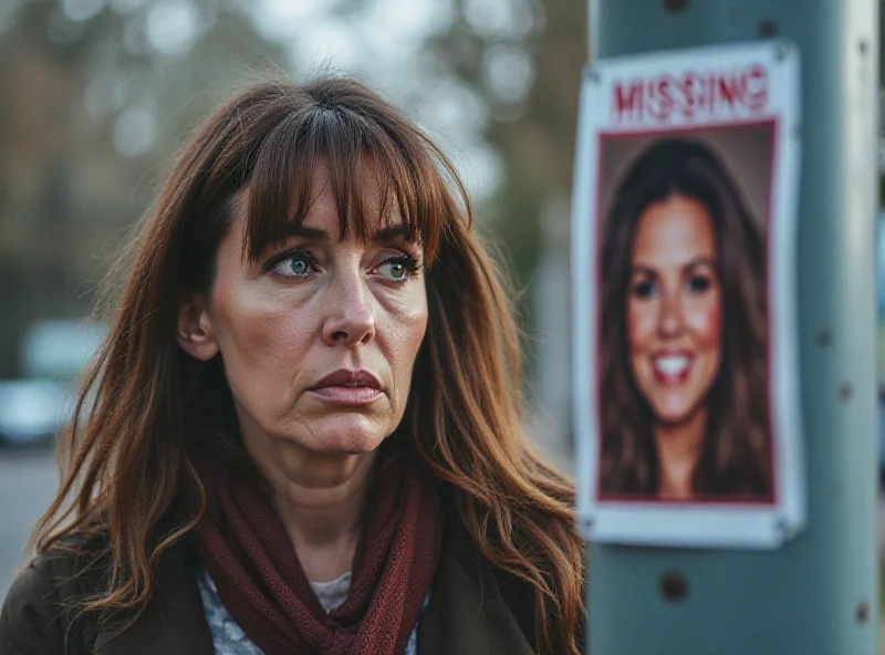 A distraught woman looking at a missing person poster