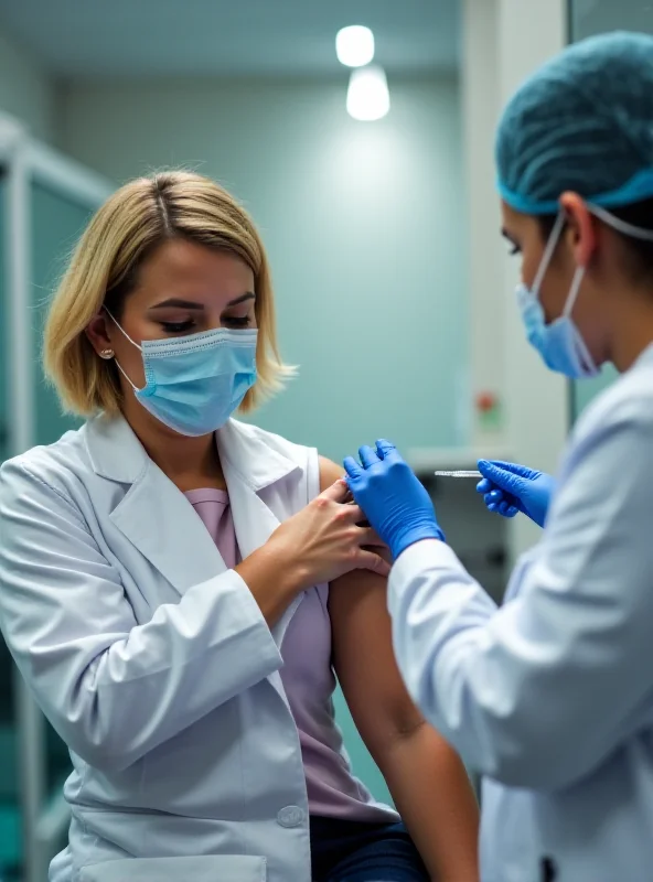 A medical professional administering a vaccine to a young person.